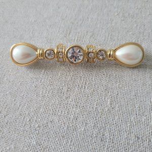 Sale 3 For $20. Vintage MONET Bar Brooch Pin  Faux Pearl Gold Tone Signed